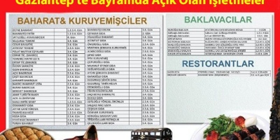 Gaziantep'te Bayramda Açık Olan İşletmeler